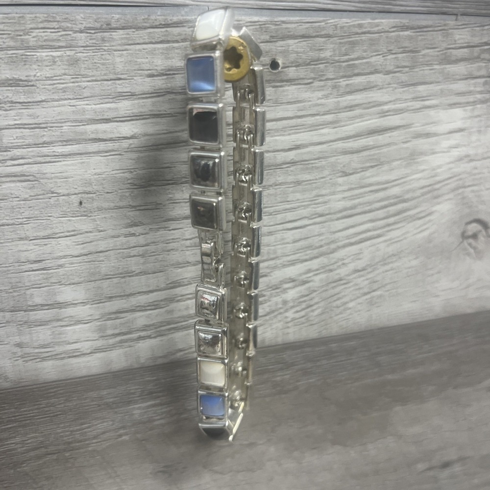 Multicolor Square Link Bracelet Silver Tone Vintage